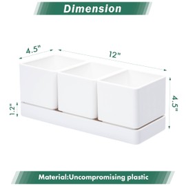 D'vine Dev Herb Garden Planter Set, Plastic Plant Pots with Drainage and Saucer, Indoor Succulent Cactus Vegetable Pot for Windowsill, Garden Balcony, White, Set of 2, 76-V-A-2