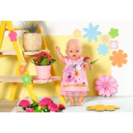 Baby Born 833612 Dog Dress 43 cm Light Pink Doll Dress with Floral Sleeves and Dog Motif Includes Hanger