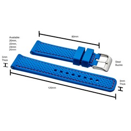 Premium quality sporty silicone waterproof watch band with quick release - Soft rubber watch Strap- Light Blue with Red Stitching - 22mm, BLUE-RED (S2800)