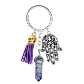 Luzvienzee Keyrings for Women, Healing Crystal Keychain Spiritual Gifts Key Ring, Purple Relief Anxiety Bag Charm Accessories for Handbag Wallet, Decoration Birthday Gifts for Women Men