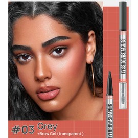 2 in 1 Eyebrow Pencil and Gel with 4 Fork Tip, Eyebrow Contour Pencil, Natural Makeup Effect (Grey)