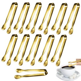 12 Pack Serving Tongs, Buffet Tongs Kitchen Tongs Stainless Steel Food Tong Sugar Tongs Small Serving Utensils for Tea Party Coffee Bar Catering Gold Tongs