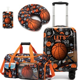 Homskiii Kids Basketball Luggage Set 3 piece Kids Suitcase with Spinner Wheels 16" Childrens Luggage for Girls Boys With Wheels Hard Shell Luggage Sets Airline Approved