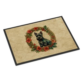 Caroline's Treasures DAC2425JMAT Scottish Terrier Christmas Flowers Doormat Front Door Mat Indoor Outdoor Rugs for Entryway, Non Slip Washable Low Pile, 24H X 36W