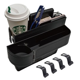 LELOYMO Car Seat Gap Filler Organizer,2 Pack Car Leather Cup Holder Gap Bag,Car Seat Storage Box with Cup Holder Expander,Car Organizer Front Seat for Holding Phone, Glasses, Keys, Cards (Black)