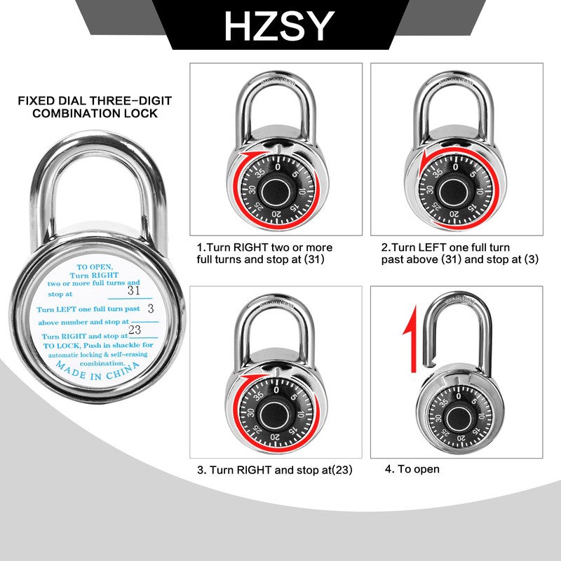 HZSY Combination Padlock 12 Pack, Fixed Dial Combination Padlock with