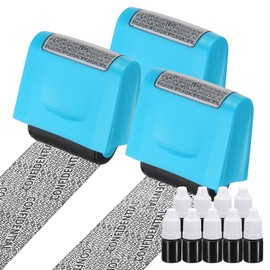 PATIKIL Identity Theft Protection Roller Stamp, 3Pcs 0.7" Confidential Roller Stamp Privacy ID Police Stamp Roller for Security ID Address with 9Pcs Refills, Blue
