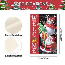 Welcome Santa Claus Garden Flag, Double Sided Christmas Snowman Yard Flag Weather Resistant Welcome Seasonal Outside Decorative Flag for Patio Lawn Home Courtyard 12x18inch