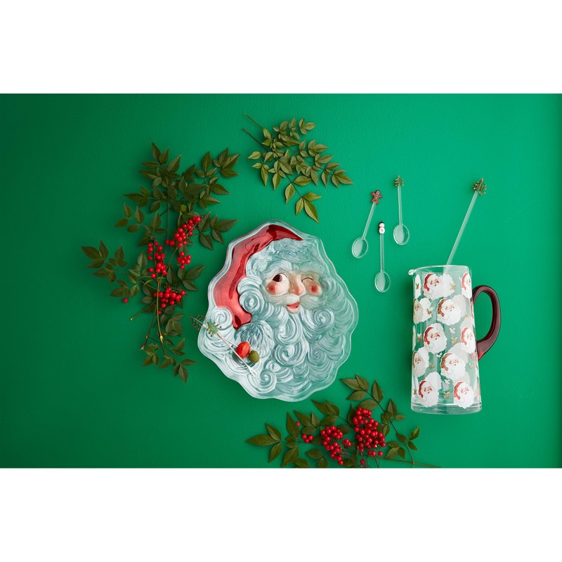 Mud Pie Santa Glass Pitcher; pitcher 60 oz | stirrer