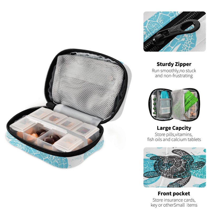 Sea Turtle Abstract Pill Box 7 Day Pill Case Travel