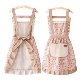 Zcbzbn Women's Kitchen Apron, Cooking Aprons with Pockets, Adjustable Women's Kitchen Apron, Women Apron for Kitchen, Home, Restaurant, Cafe, Cooking, Baking, pink