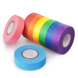 Hutou 8 Rolls Colored Masking Tape Rainbow Colors Painters Tape Colorful Craft Art Paper Tape for Kids Labeling Arts Crafts DIY Decorative Coding Decoration Teaching Supplies, 0.6 Inch x 16 Yard, 8 Colors