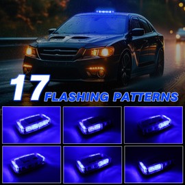 Rechargeable Blue Emergency Roof Top Strobe Light Wireless Battery, 48LED 17 Flashing Modes,High Low Brightness,Hazard Traffic Lights w/Magnetic Base, Remote Control for Construction Vehicles