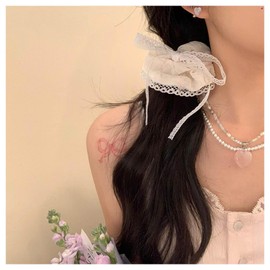Xduargs Boho Bow Hair Scrunchies Vintage Lace Elastic Hair Rope Lace Elastic Scrunchies Big Scrunchy Lace Bands Rope Ponytail Holder Hair Accessories for Women(White)