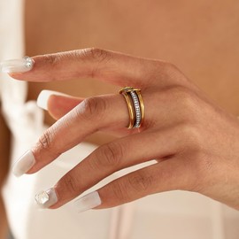 GAOKOXI Chunky Gold and Silver Stackable Rings for Women Non Tarnish Gold Spinelli Cubic Zirconia Rings Set Link Knot Ring Trendy Costume Jewelry