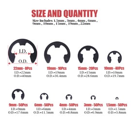 Hilitchi 328-Pcs [10-Size] Alloy Steel E-Clip Circlip External Retaining Ring Assortment Set