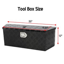 confote 35 Inch Heavy Duty Aluminum Stripes Plated Tool Box Trailer Toolbox for Pick Up Truck Bed RV Waterproof Storage Organizer with Lock and Keys-Black