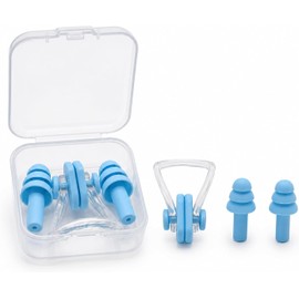 Tapones de Oídos y Pinza Nasal para Natación, Set de Silicona con Estuche