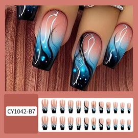 Long Press on Nails Coffin Shape Leopard Print Fake Nails with Designs Fall Summer Long False Nails Glossy Full Cover Acrylic Artificial Nails Flower Glue Stick on Nail for Women French Manicure 24PCS