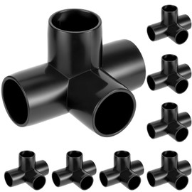 QWORK 1" 4-Way Elbow Furniture Grade PVC Fitting, Pack of 8, UV-Resistant & Impact-Proof, Black