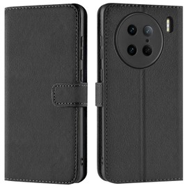 CoolGadget Vivo X90 Pro Flip PU Leather Case Cover with Card Slots and Stand Function (Black)