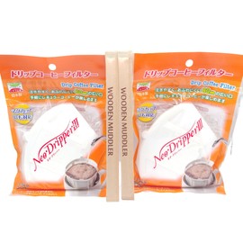 Neo Dripper3 Coffee Filter, 20 Count Natural Wood Muddler Disposable Set of 2