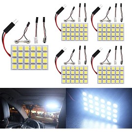 Everbrightt 5-Pack White 5050 24SMD Led Panel Dome Light Lamp Auto Car Reading Interior Lamp DC 12V with T10 / BA9S / Festoon Adapters