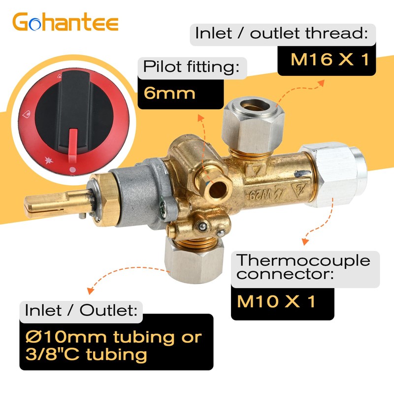 gohantee LP Gas Safety Valve with 3 Outlet Pilot Burner,