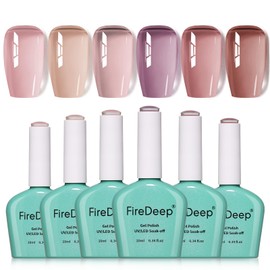 Firedeep 6 Color Jelly Nude Gel Nail Polish Set Soak Off UV Long Lasting Sheer Manicure DIY and Salon Use Gift for Women Girls(0.34 Fl.oz *6)