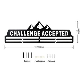 Full Health Sporting Running Medal Hangers Awards Display Medal Holder Rack Metal Steel Wall Mounted Challenge Accepted Black