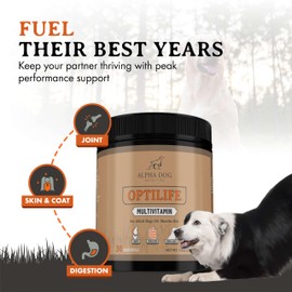 OptiLife Dog Multivitamin Powder - Adult Dog Multivitamin with Probiotics, Allergy Support, Joint Support, Skin & Coat Support - Dog Vitamins and Supplements - Multivitamin for Dogs (60 Servings)