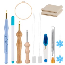 21Pcs Punch Needle Kit with Embroidery Hoop, Monks Cloth, Length-Adjustable Punch Needle Tool,Rug Tufting Kit for Adult Beginner Punch Needle Embroidery, Cross Stitching DIY Craft Decoration