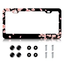 Cherry Blossoms License Plate Frame - Personalise Beautiful Cherry Blossom License Plate Holder, Rust-Proof Auto Stainless Steel Parts License Plate Cover Decoration for Standard Us 12x6 Inch