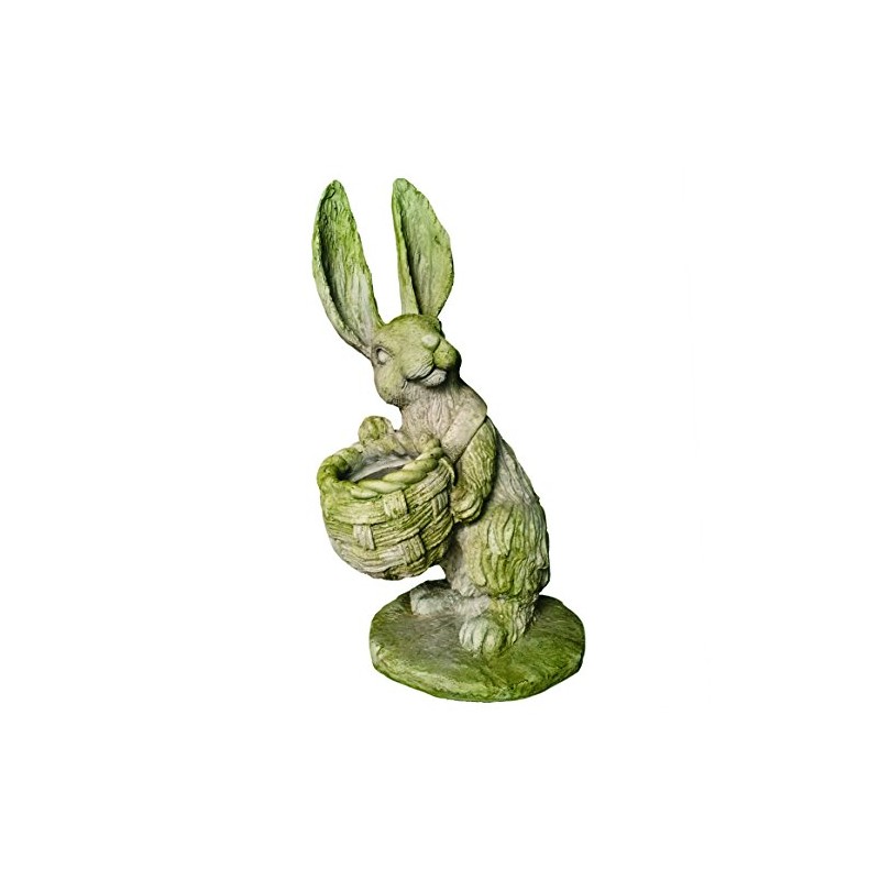 Orlandi Statuary Sam Rabbit with Basket Statue, White Moss