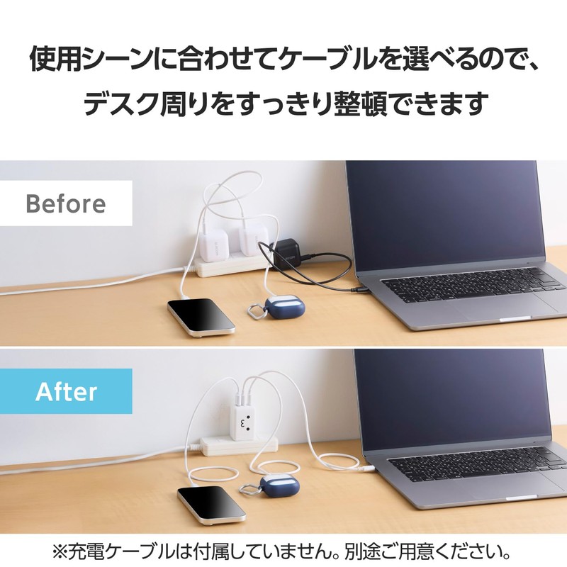 ELECOM Charger, Total 65W, 3 Ports, Type-C USB-A, USB PD