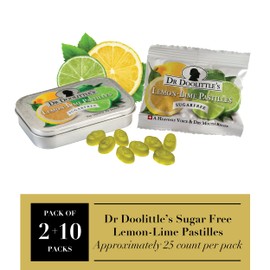 DOOLITTLE Dr Sugar Free Soft Fruit Pastilles for Voice and Throat, Lemon Lime Flavor, Multipack of 2.12 Ounce Tin, 2 Pack and .33 Ounce Travel Size Bag, 10 Pack