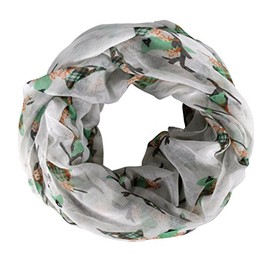 Peach Couture Womens Lovely Two Toned Multicolor Plaid Patterned Bird Sparrow Blue Jay Robin Print Infinity Scarf (White/Mint)
