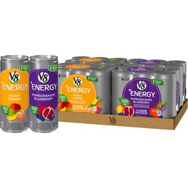 V8 +Energy Variety Pack, Healthy Energy Drink, Pomegranate Blueberry and Peach Mango, 8 Ounce Can (4 Packs of 6, Total of 24)