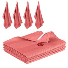 ROSELINE Microfibre Towels, Kitchen Towels for Daily Use, Absorbent & Lint-Free Tea Towels, Cleaning Cloths, Set of 4, 42 x 68 cm (Red)