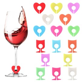 URROMA Silicone Wine Glass Charms, 16 Pcs Colorful Wedding Wine Charms Drink Identifiers Wine Accessories Wine Glass Markers for Party Favors