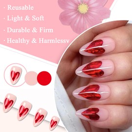 Pack of 24 Valentine's Day Almond Artificial Nails Medium False Nails French Nude Red Acrylic Press On Nails 12 Sizes Oval Love Heart Artificial Nails for Women Girls
