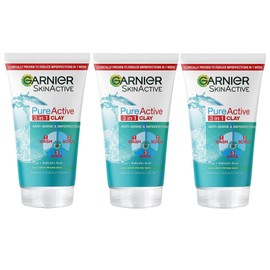 Garnier Skin Active 3-in-1 Cleansing + Exfoliating + Mask Anti Pimple Pack of 3 x 150 ml