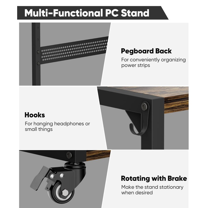 Ansionsol Computer Tower Stand, 2-Tier Metal CPU Holder Stand with