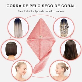 DQST Toalla Microfibra Cabello 2 Pack, Toalla de Microfibra para el Cabello, Secado de Pelo Súper Rápido, Gorro Ultra Absorbente de Agua para Mujeres, Adecuado para Todos los Peinados. (Rosa+Azul)