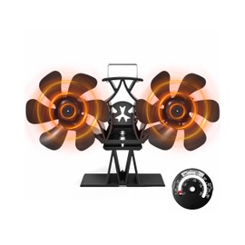 Signstek 12-Blade Twin Fans Stove Fan with Thermometer | Heat Powered, Silent, High Efficiency | for Wood Stove/Fireplace/Log Burner