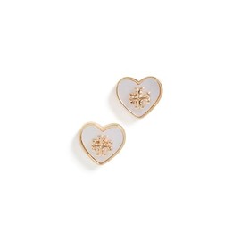 Tory Burch Women's Kira Heart Studs, Tory Gold/Mother of Pearl, One Size