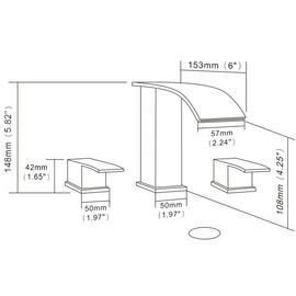 RANDOM Brushed Brass Waterfall Bathroom Sink Faucet 3 Holes Stainless Steel Dark Gold Widespread Faucet for Vanity Sink 2 Handles with Brass Pop up Sink Drain Stopper and Water Supply Hoses