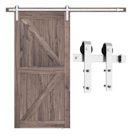 SMARTSTANDARD 7 Feet Brushed Nickel Barn Door Hardware Kit-Heavy Duty Sliding Track-Smoothly and Quietly-Easy to Install-Fit 42" Wide Door Panel (J Shape Hanger)