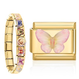 Nomination Bracelet Links, Italian Charm Bracelet Gold, 9 mm Italian Charms with Pendant, DIY Removable Stainless Steel Module for Italian Bracelets, Bracelet Accessories, Italian Style Charms for