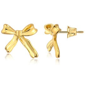 Mintolex Gold Silver Bow Earrings for Women Ribbon Knot Earrings Bow Stud Earrings Shiny Ribbon Daily Dainty Jewelry Accessory Valentines Gifts, Gold B